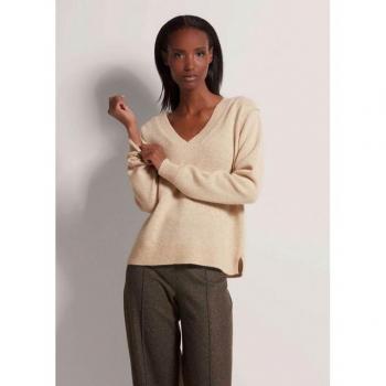 Stilvoller Kaschmir-V-Pullover in Kiesel-Optik