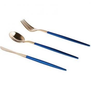 3 Stück KINGLANG Edelstahl Gabel und Löffel Set in Blau und Gold