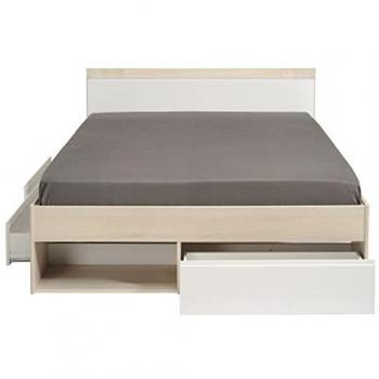 Lit 160x200 cm avec rangements PUZZLE imitation Acacia et blanc