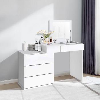 Coiffeuse Chic Blanc avec Miroir Pliant et Compartiments