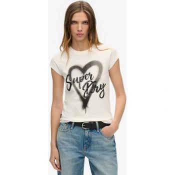 Superdry T-shirt Femme Manchons Blancs/Noirs, Style Punk – Taille 38