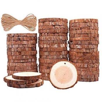 CraftWood 50pcs Log Slice Pack – 6–7 cm Natural Wood Rings with Holes