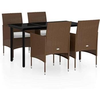 VidaXL Градински трапезен комплект с възглавници 5 части, кафяво/черно