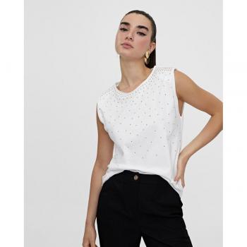 Camiseta Chic con Hombreras de Cristal Dorado