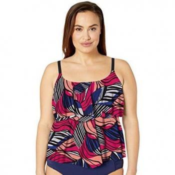 Maxine Hollywood Swimwear: 2-Tier Ruffle Tankini, Fuchsia Zebra Design