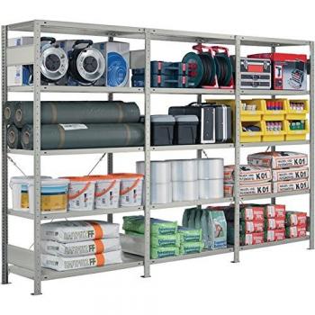 Schulte Anbauregal Steckregal MULTIplus250 2500 x 1300 x 500 mm mit 6 Fachböden und verzinkter Kreuzstrebe, Tragkraft 250 kg