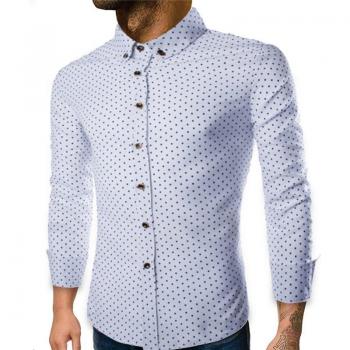 Men's Plus Size Long Sleeve Shirt with Polka Dot Print