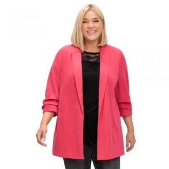 Sheego Longblazer mit gerafftem 3/4‑Arme, Schalkragen, lila Orchidee – Gr. 56