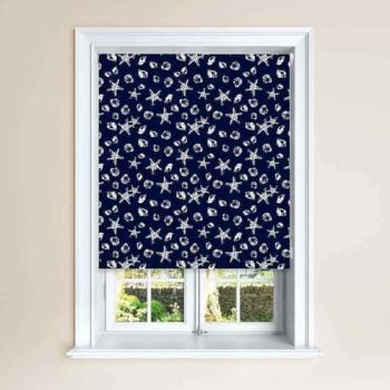 Easy Fit Blue and White Shells Blackout Roller Blind