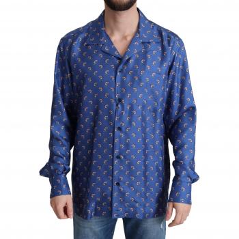 Dolce & Gabbana Seaside Print Silk Casual Shirt, Blue, Size: L