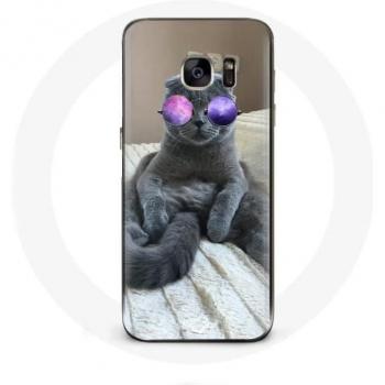 Coque Samsung Galaxy S7 Gato con lentes de sol violetas