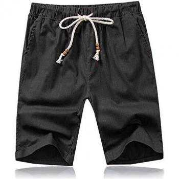Tansozer's Black Men's Casual Shorts: Cotton, Summer, Beach-Ready, with Pockets and Drawstring Waist (L)