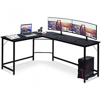 Scrivania 3‑In‑1 Angolare: Legno, Ferro e Porta CPU – 100 kg – 168x125x74 cm Nera