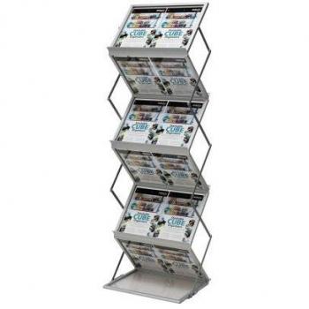 Espositore Terra Deflecto A3 in alluminio argentato a 6 comparti