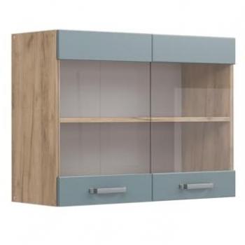 Mobile da cucina R-Line in vetro, Grigio-blu, 80 cm, Vicco