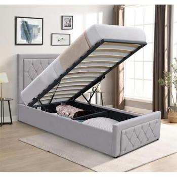 Kosy Koala 3‑ft Grey Velvet Gaslift Ottoman Storage Bed
