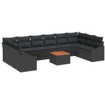 Garden Comfort 11‑Piece Rattan Sofa Set in Black with Cushions