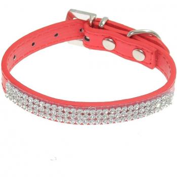 Collier de chien en PU rose avec diamants et strass