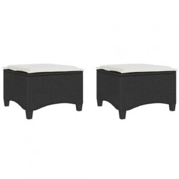 Set de 2 tabourets de jardin avec coussins noirs 55x55x36 cm