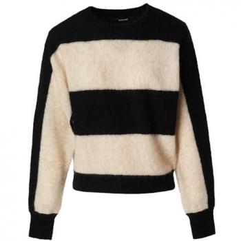 Jersey de lana a rayas beige y negro para mujer
