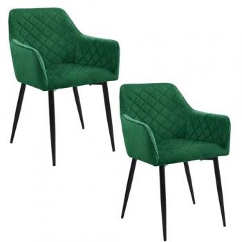 Set di 2 Sedie da Pranzo in Velluto SJ.082 Verde Bottiglia