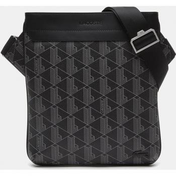 Black Men's Shoulder Bag with Monogram Detail by Lacoste