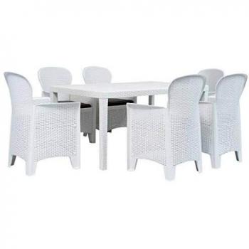 Mobilier de patio en plastique blanc avec fini ressemblant au rotin