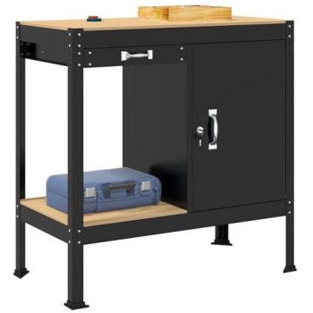Table de travail industrielle noire 90×49×91 cm (bois d’ingénierie)