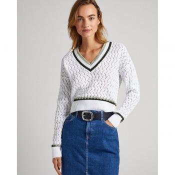 Pepe Jeans Women's White V-Neck Knitwear