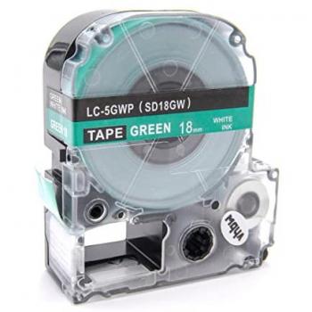 Green & White 8M×18mm Epson-Compatible Label Tape