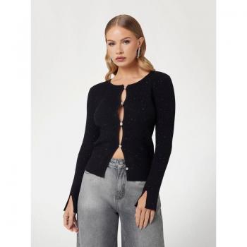 Guess Women's Medium Black Cardigan with Logo Buttons