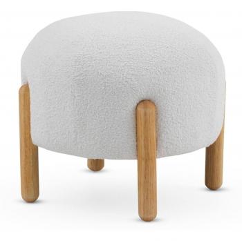 Puf elegante en boucle blanco con patas de pino