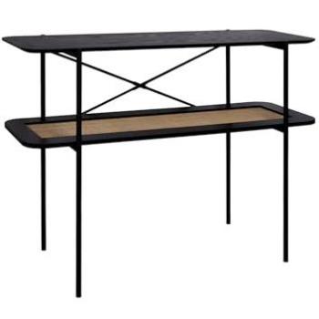 Console noir 100 cm avec effet bois et cannage