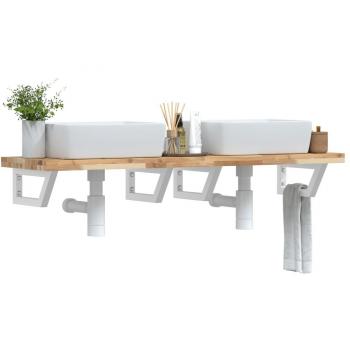 Étagère de Salle de Bain en Acier et Bois d'Acacia