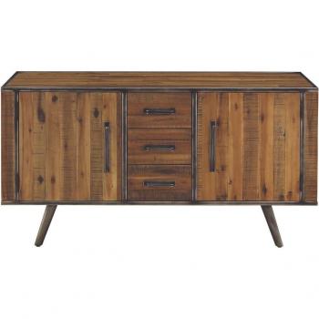 Meuble bas 3 tiroirs, 2 portes en bois Naturel foncé