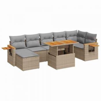 Sofás de jardín 8 piezas con almohadas de ratán sintético beige