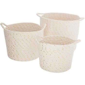 Set di 3 cestini beige in lurex D19,5 22 24 cm