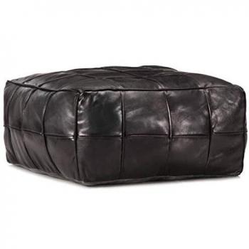 Black Pouffe 60x60x30 cm Genuine Goat Leather