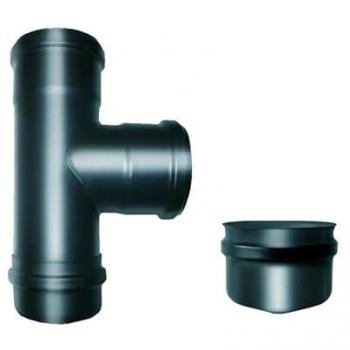 Racor en T 90° acero 1.2 mfm con tapón ciego dn80 negro L220mm