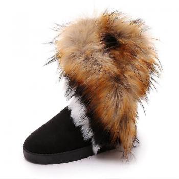 Bottes d’Hiver Mssugar Women – Slip‑On, Fourrure Lapin, Noir