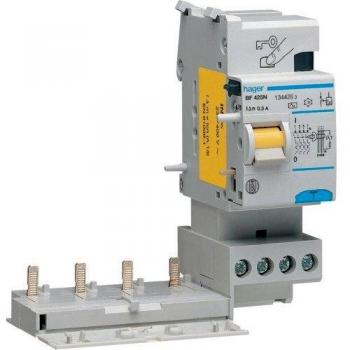 Blocco Differenziale Hager 4P 25A 300mA A 3 Moduli con Interruttore di Dispositivo Magnetotermico Integrato e Indicatore di Fase BF425N