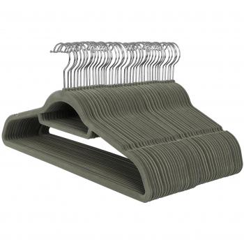 SONGMICS Velvet Hangers, 50 Pack, Ultra Thin Space Saving Non-Slip Coat Hangers with Tie Organizer, 360 Degree Swivel Hook, Grey