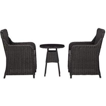 VidaXL Set Bistrot da Esterno 3 pz con Cuscini in Polyrattan Nero