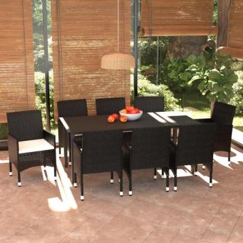 Set da Pranzo da Giardino 9 pz con Cuscini in Polyrattan