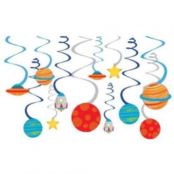 Amscan Décorations Tourbillonnantes d'Anniversaire Blast Off (Pack de 12) Bleu/Orange