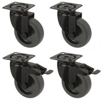 Proroll Gummireifen schwarz, thermoplastisch, 4er Set mit Montageplatte