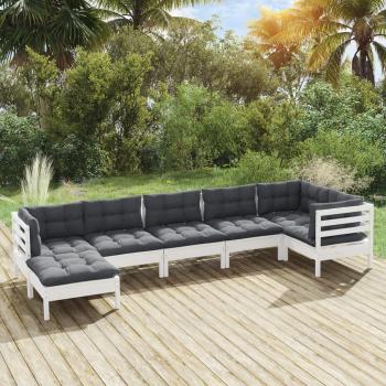 VidaXL 7 Piece Garden Sofa Set with Cushions White Solid Pinewood