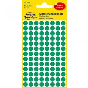 Avery Zweckform Permanent Green Dot Labels, 8 mm Diameter, Four Sheets with 416 Labels