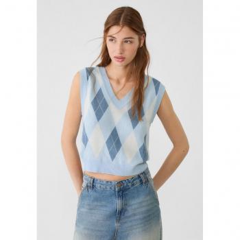 Rauten-Strickweste von Stradivarius Himmelblau S