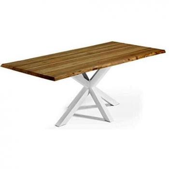 Arya Table blanche 220x100, plateau en chêne naturel
